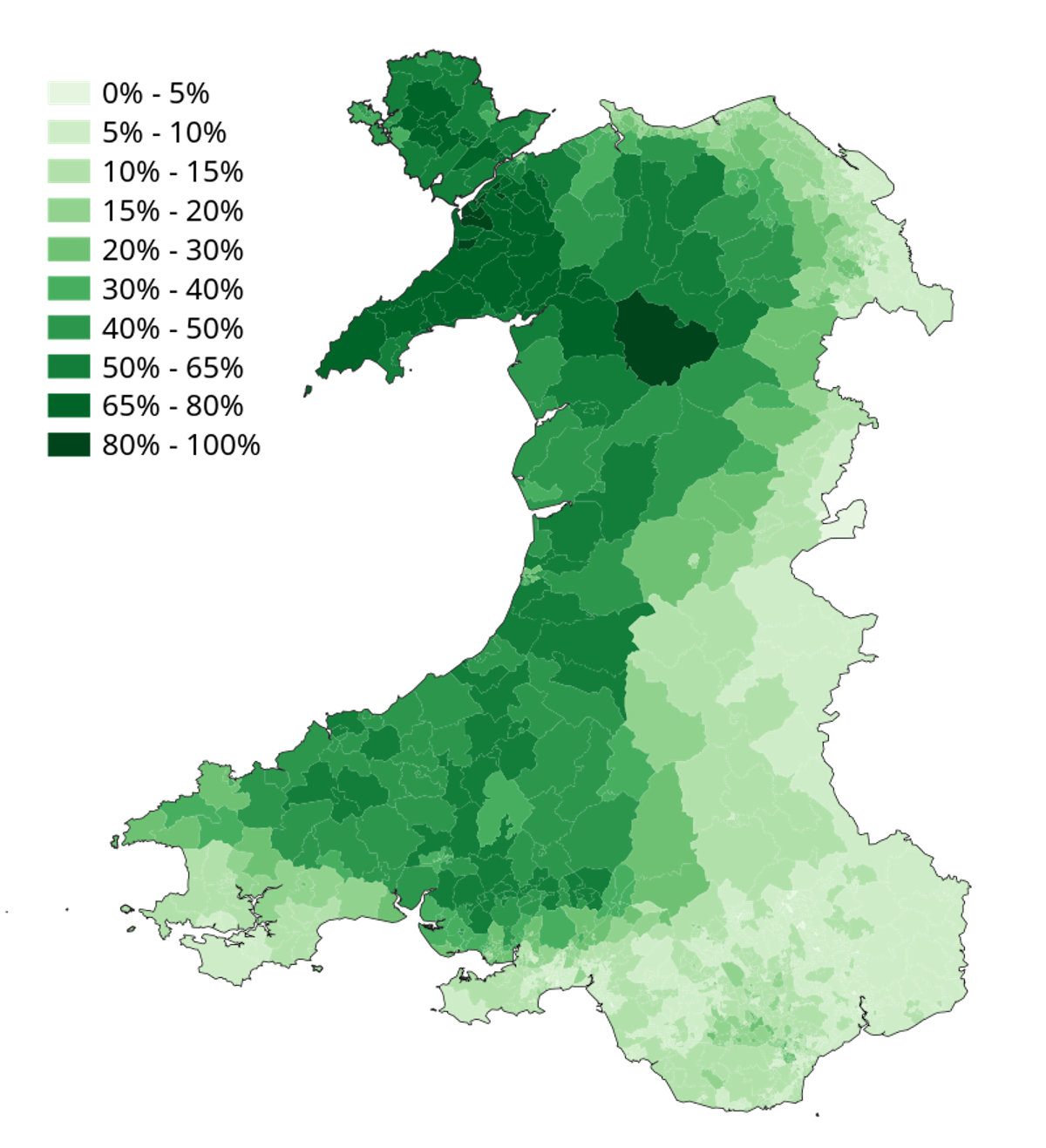 Anteil der Walisisch sprechenden Waliser an der Gesamtbevölkerung gemäß dem Zensus von 2021