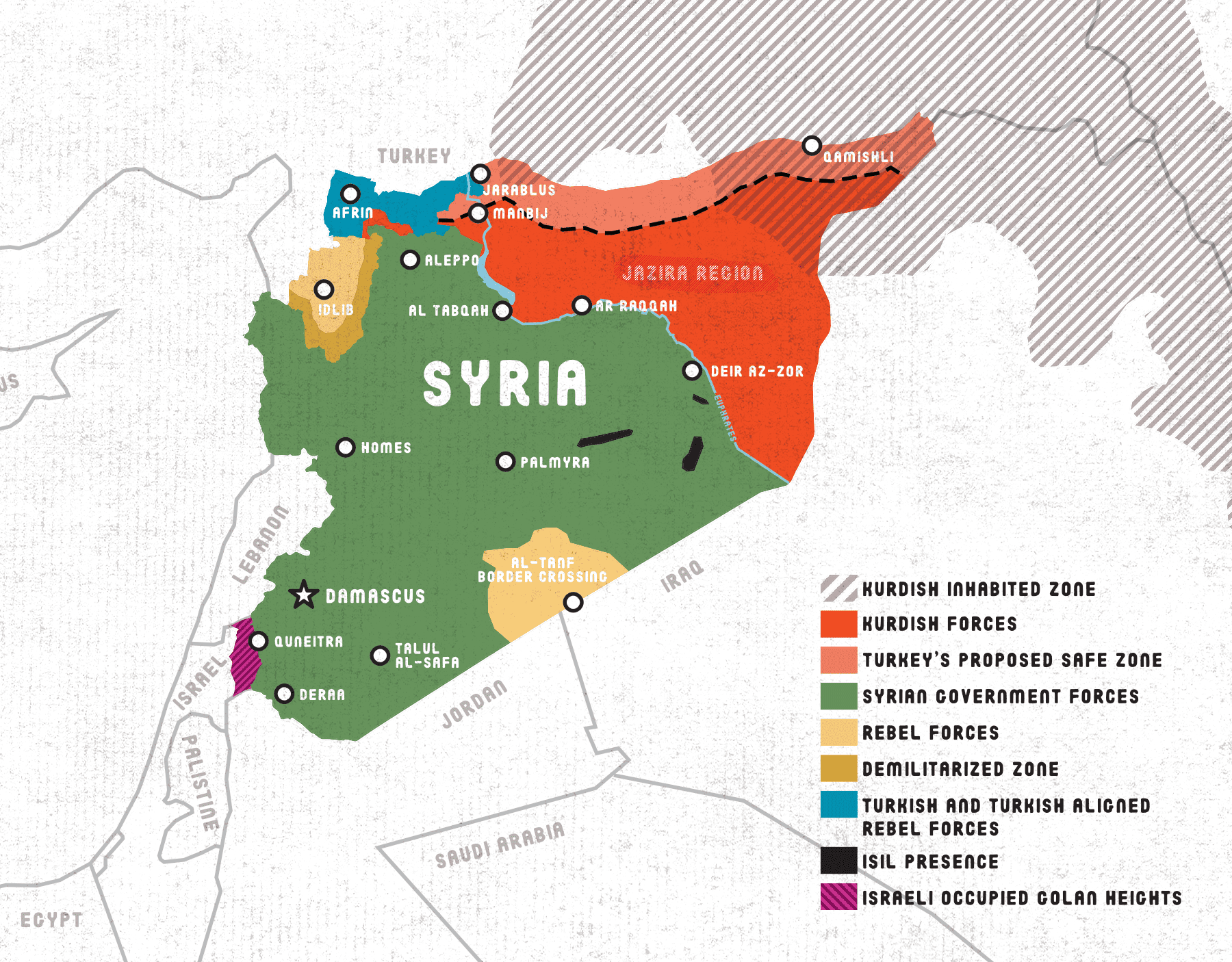 Syrien und die Einflusszonen. Graphic: Adam Asby Gibbard