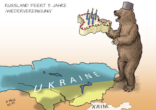 Der “russische Bär” frisst die Krym und dann die gesamte Ukraine. Toonpol.com