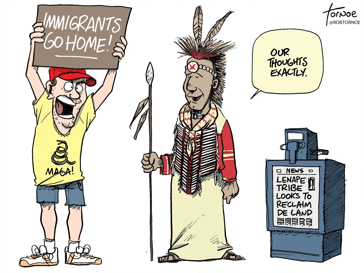 Migration, Indianer: "Immigrants go home" - "Our thoughts exactly". Foto: WHYY