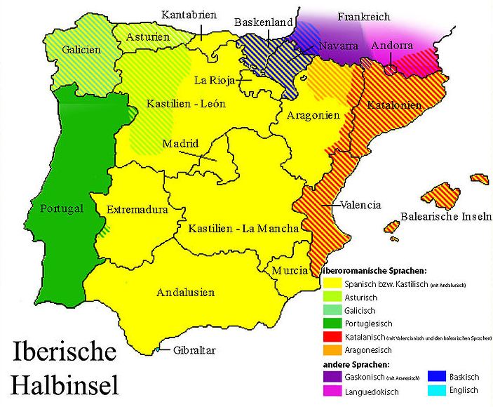 Spanien besteht aus 17 autonomen Regionen, in Galicien, im Baskenland, in Navarra, in Katalonien, in Valencia und auf den Balearen werden nichtspanische Sprachen gesprochen