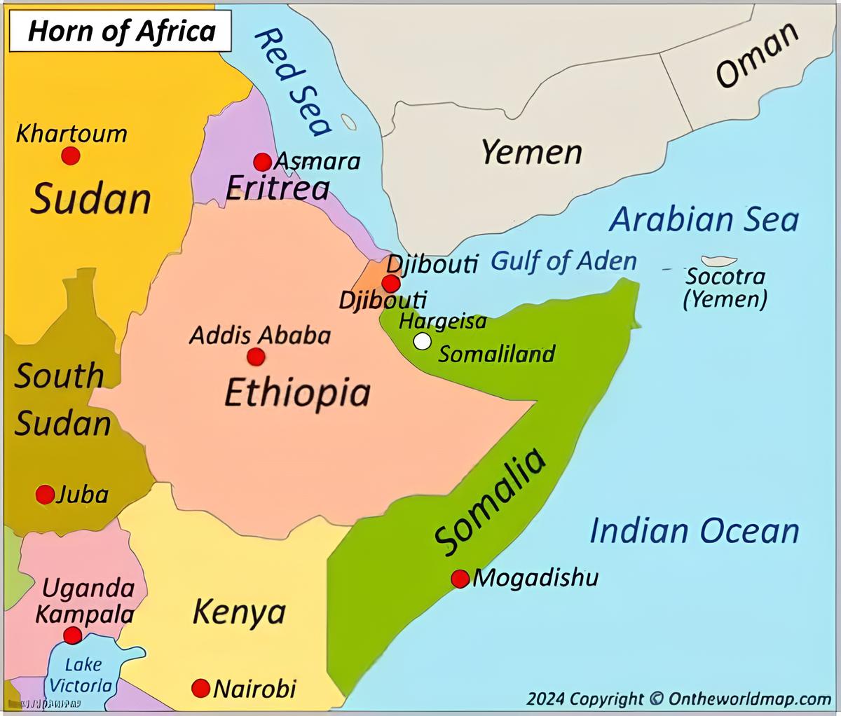 Das Somaliland der Issak zählt am Horn von Afrika, ein Hort des Terrors und der organisierten Kriminalität,  zu den stabilsten Ländern der Region. Foto: ontheworldmap.com