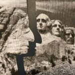 A photo montage of Mount Rushmore in South Dakota featuring the famous four presidential heads